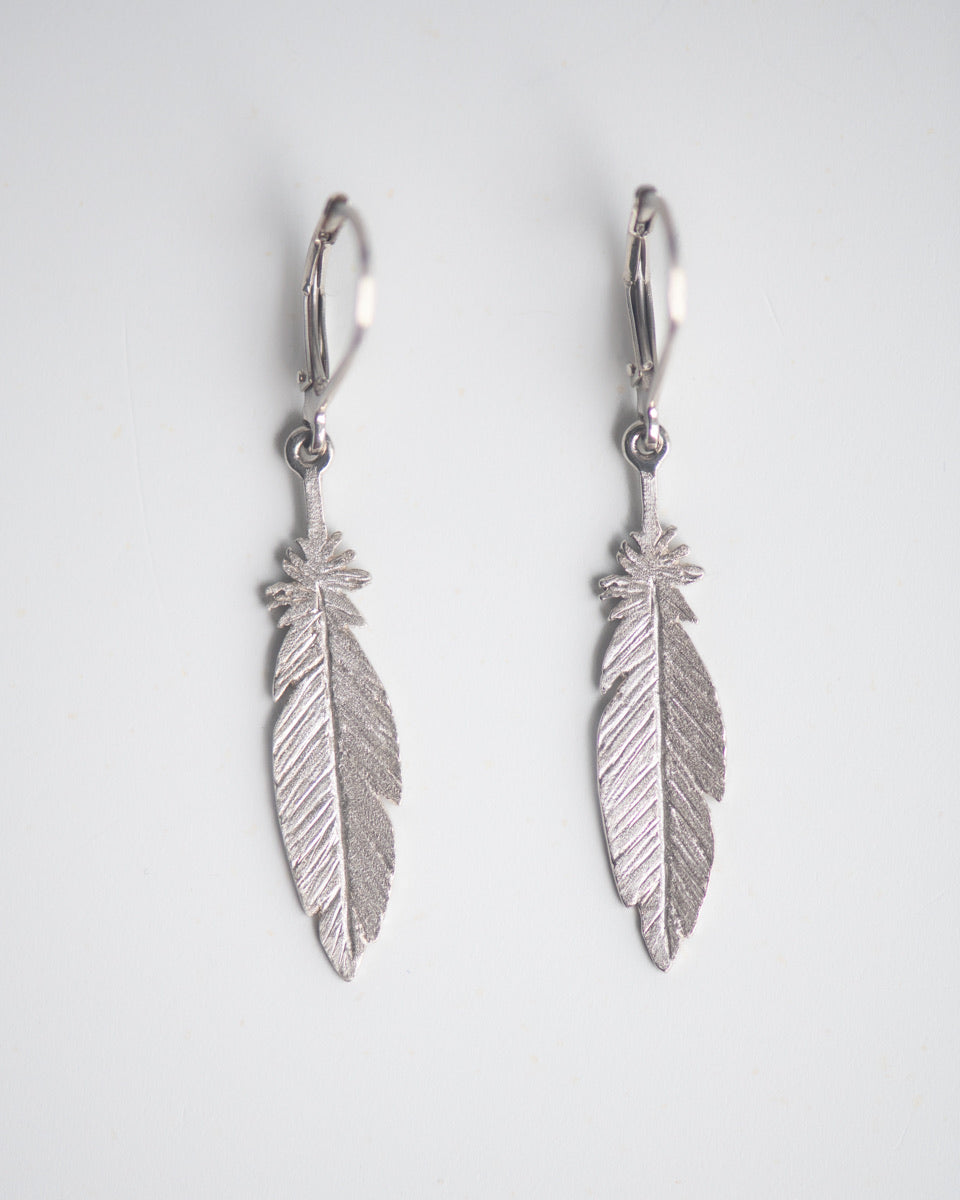 Feather Leverback Earrings in Sterling Silver