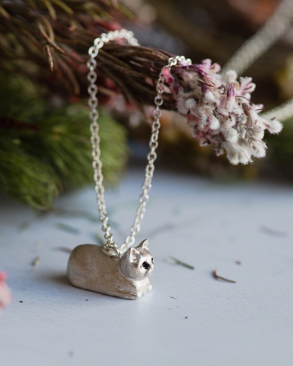Cat Loaf Pendant in Sterling Silver