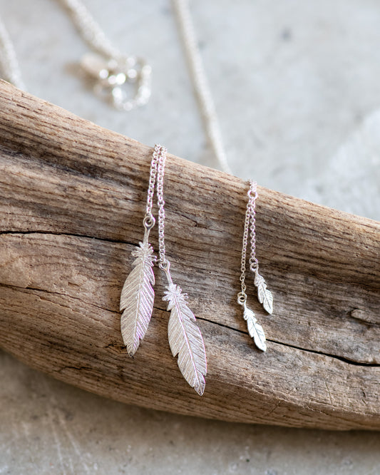 Feather Lariat Necklace in Sterling Silver
