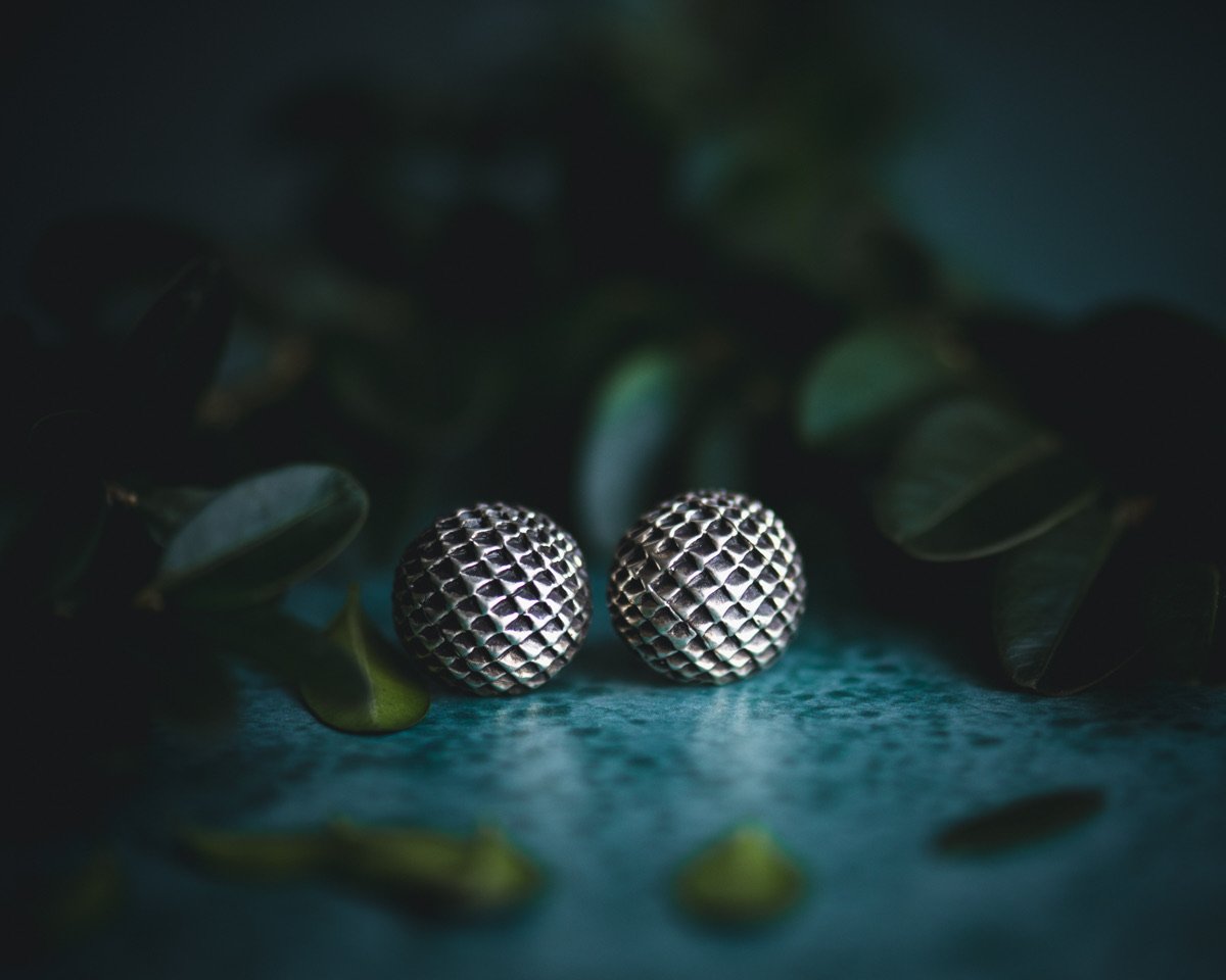 Scales Texture Button Earrings in Sterling Silver