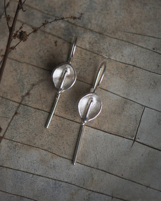Calla Lily Hook Earrings in Sterling Silver