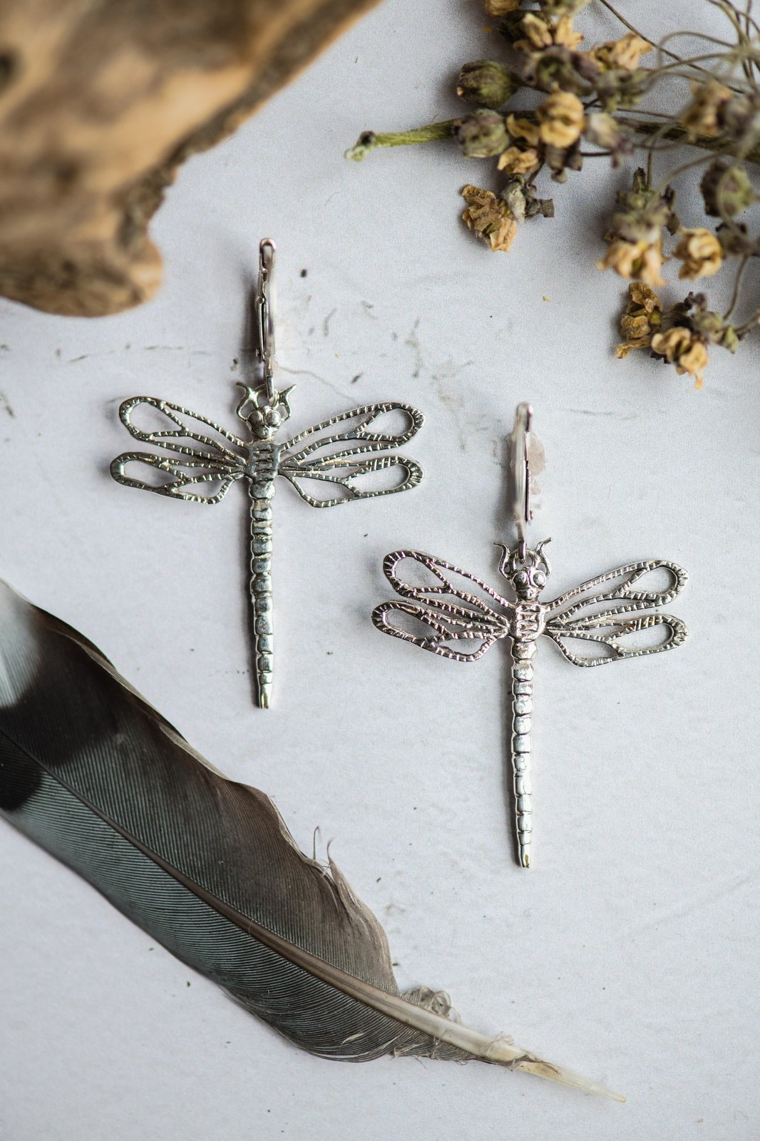 Dragonfly Leverback Earrings in Sterling Silver