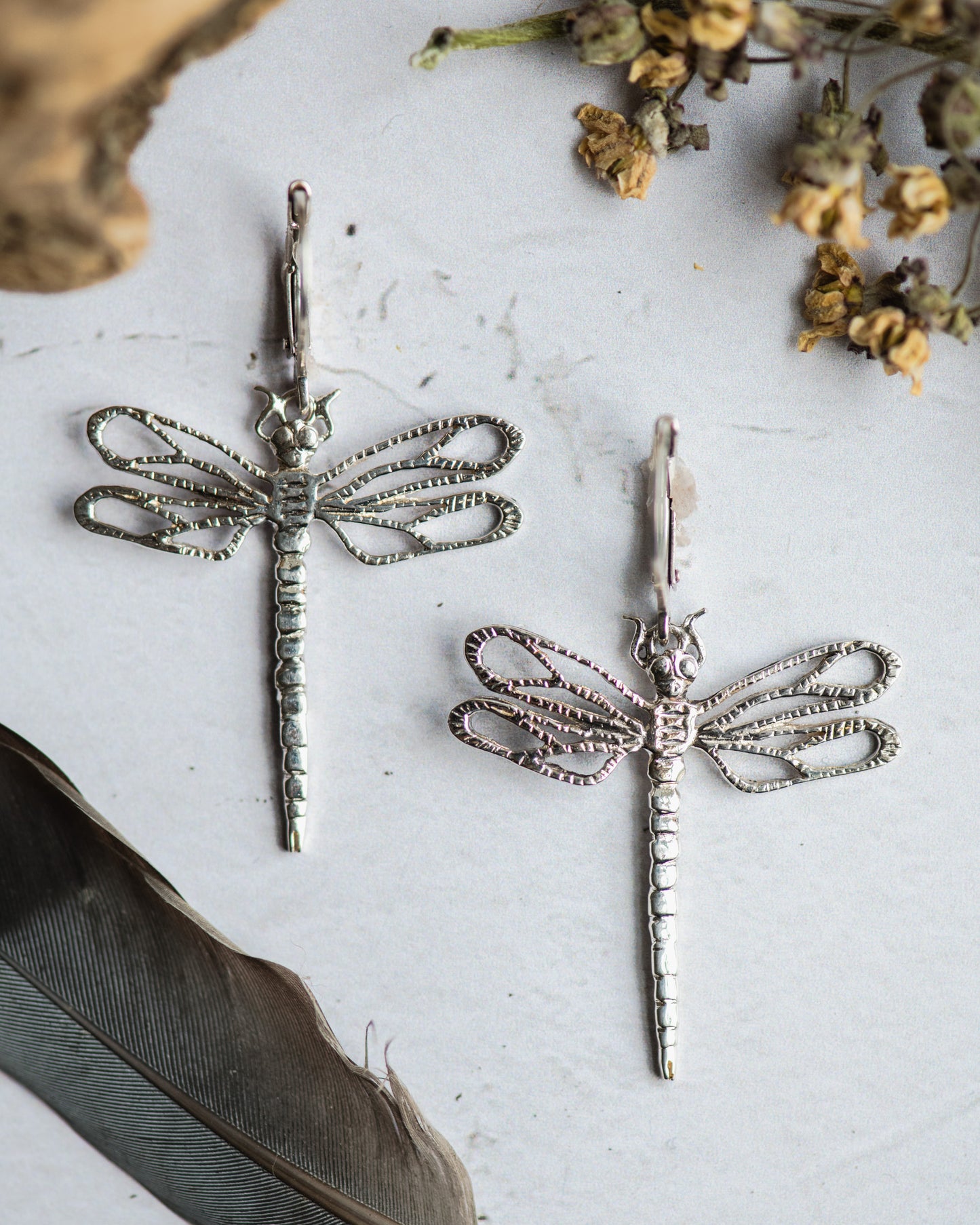 Dragonfly Leverback Earrings in Sterling Silver