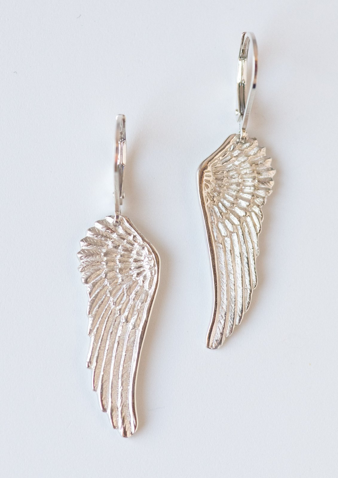 Wing Leverback Earrings in Sterling Silver