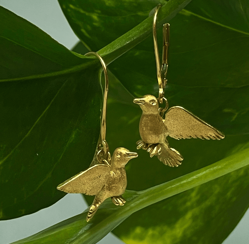 Songbird Leverback Earrings in 18K Gold