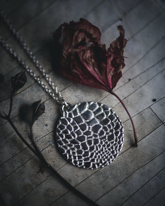 Reptile Texture Circle Necklace in Sterling Silver