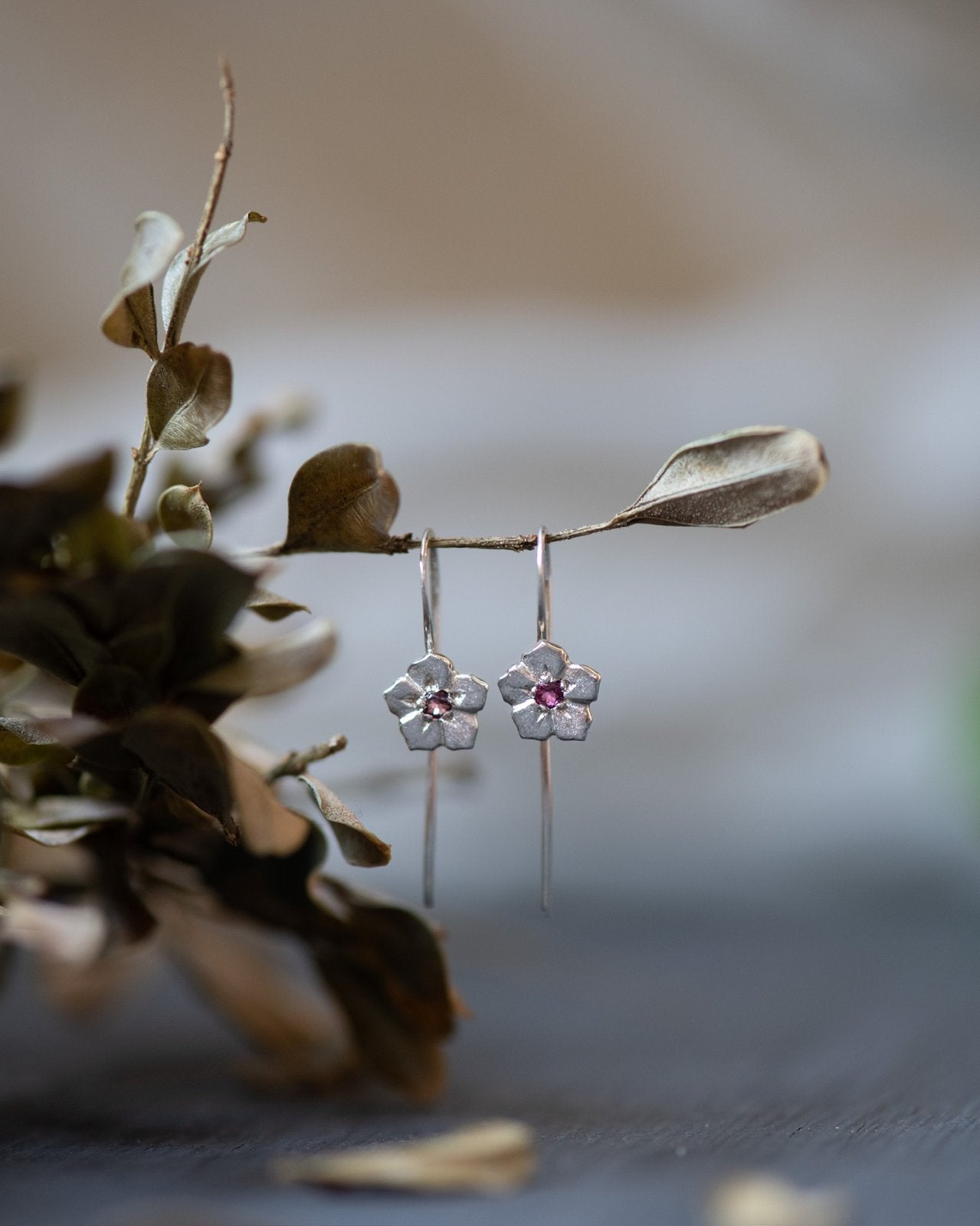 Forget-Me-Not Hook Earrings in Sterling Silver