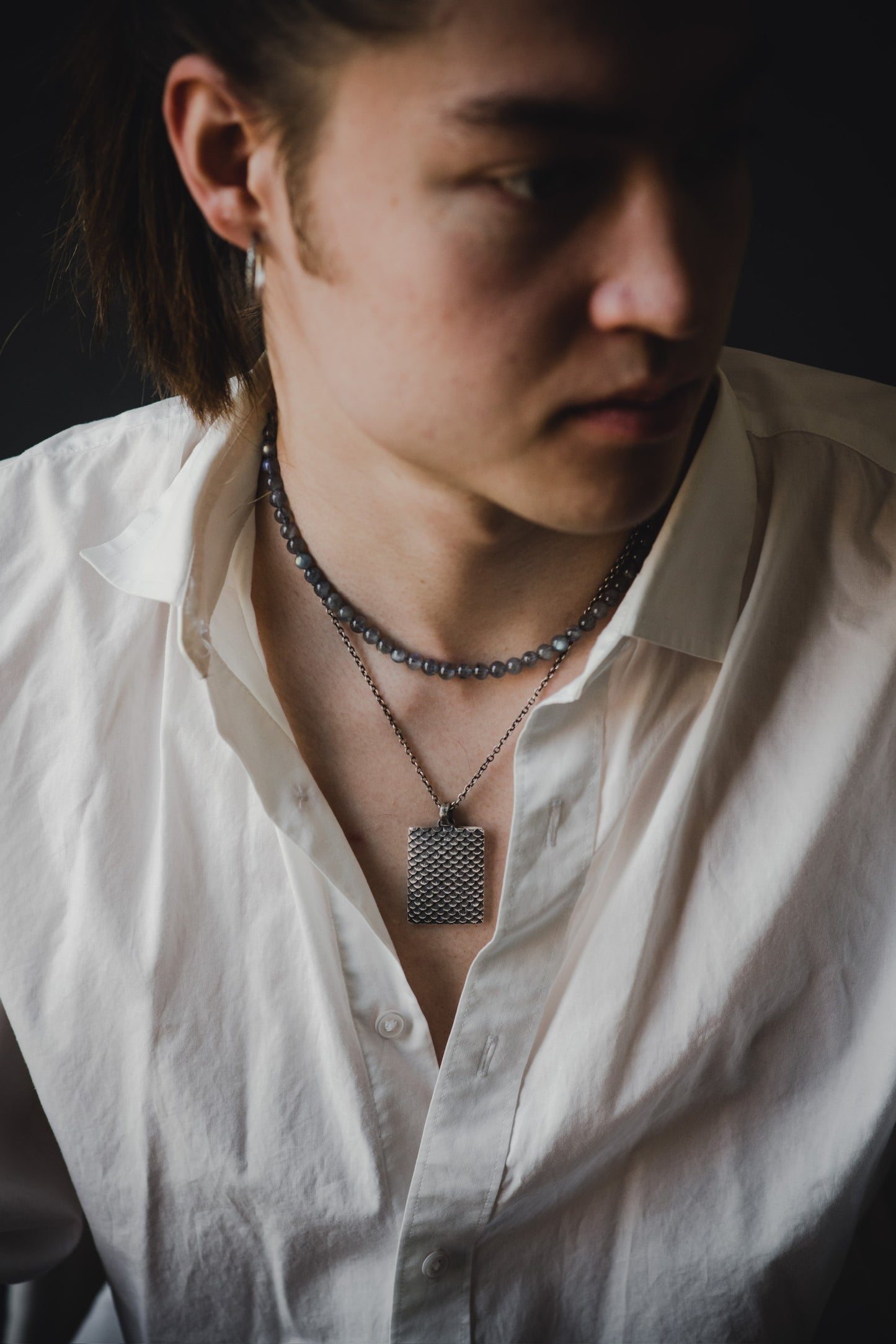 Scales Texture Rectangular Necklace in Sterling Silver