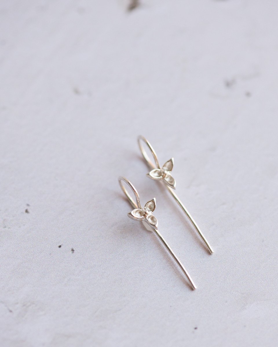 Trillium Hook Earrings in Sterling Silver