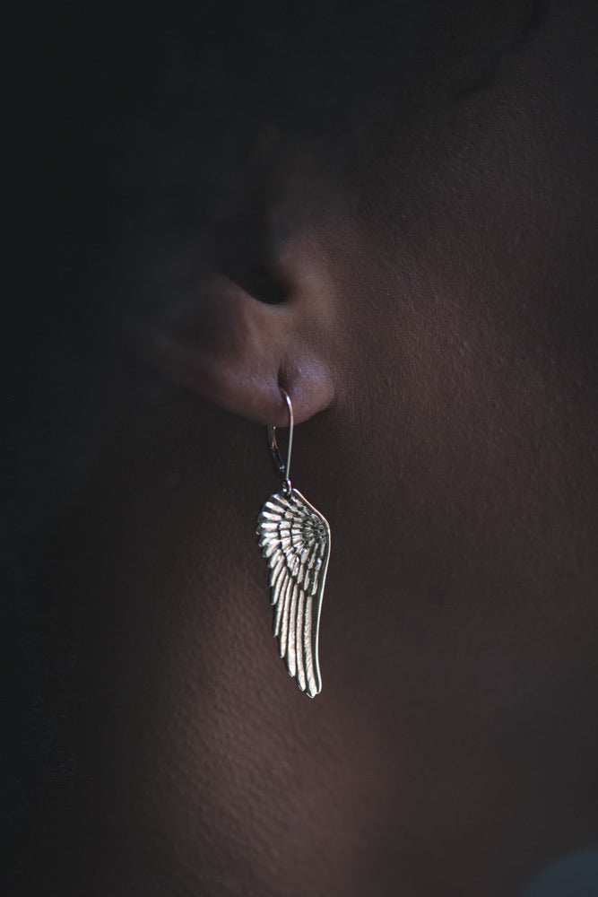 Wing Leverback Earrings in Sterling Silver
