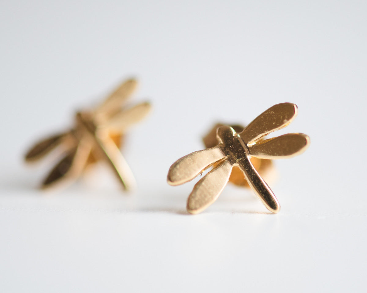 18K Gold Dragonfly Stud Earrings