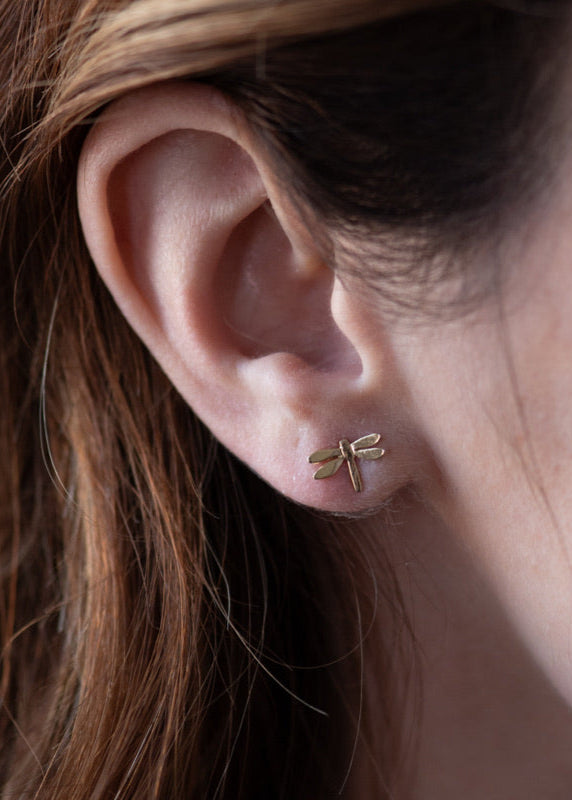 18K Gold Dragonfly Stud Earrings