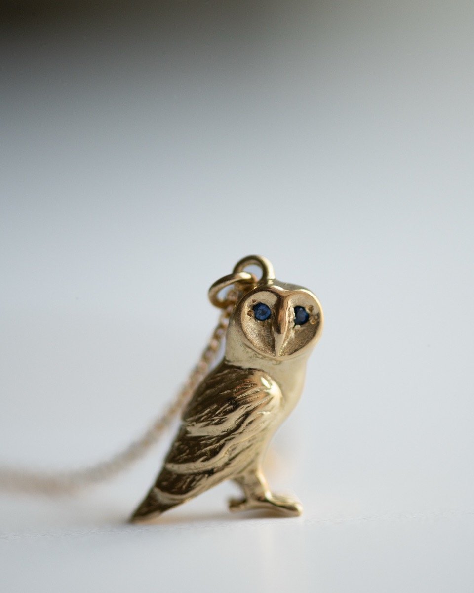 18K Gold Owl Pendant