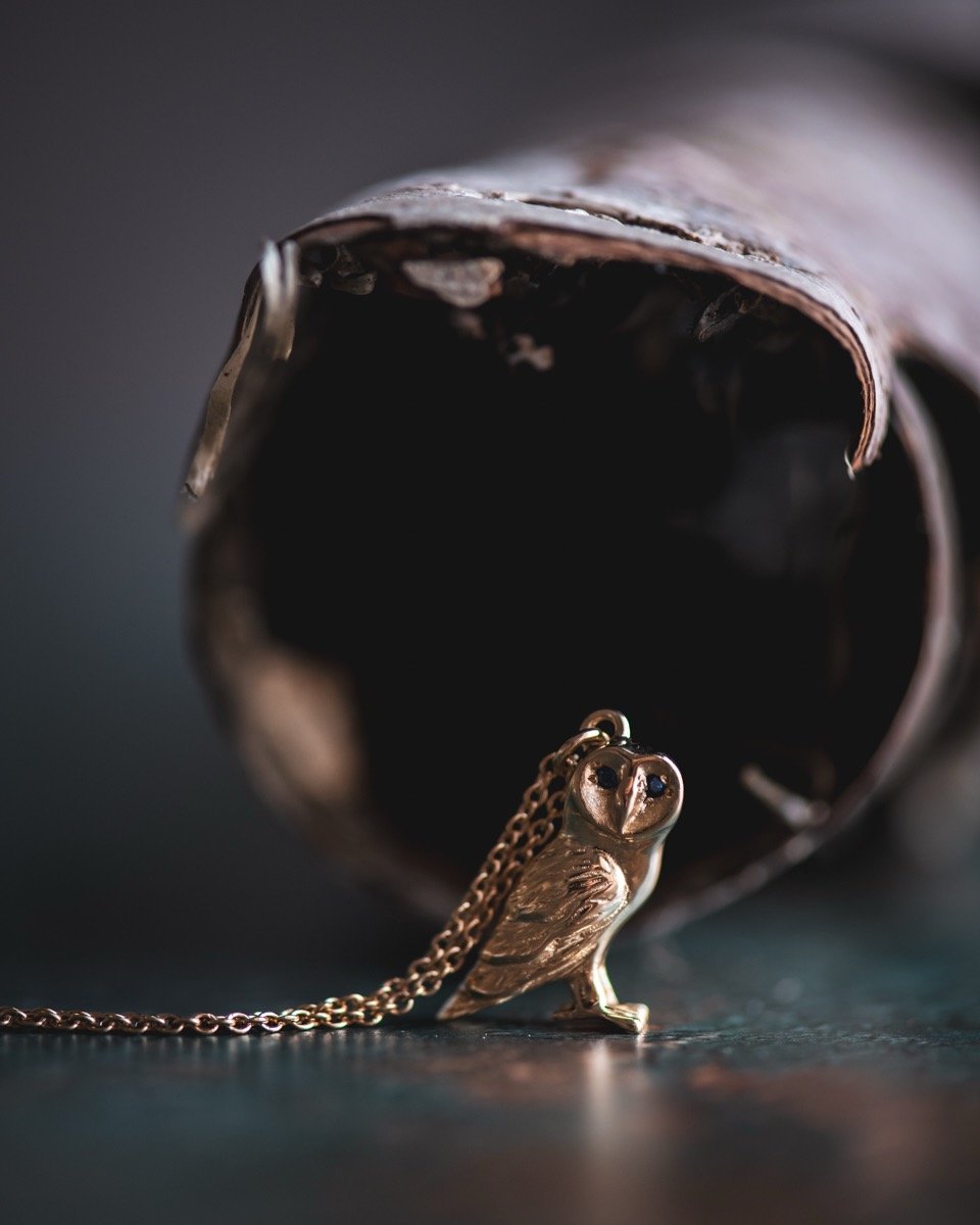 18K Gold Owl Pendant