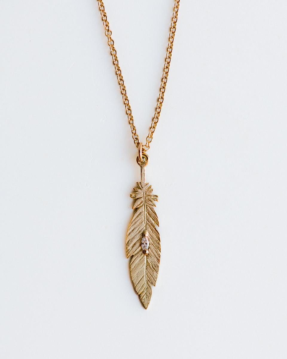 18K Gold Feather Diamond Necklace