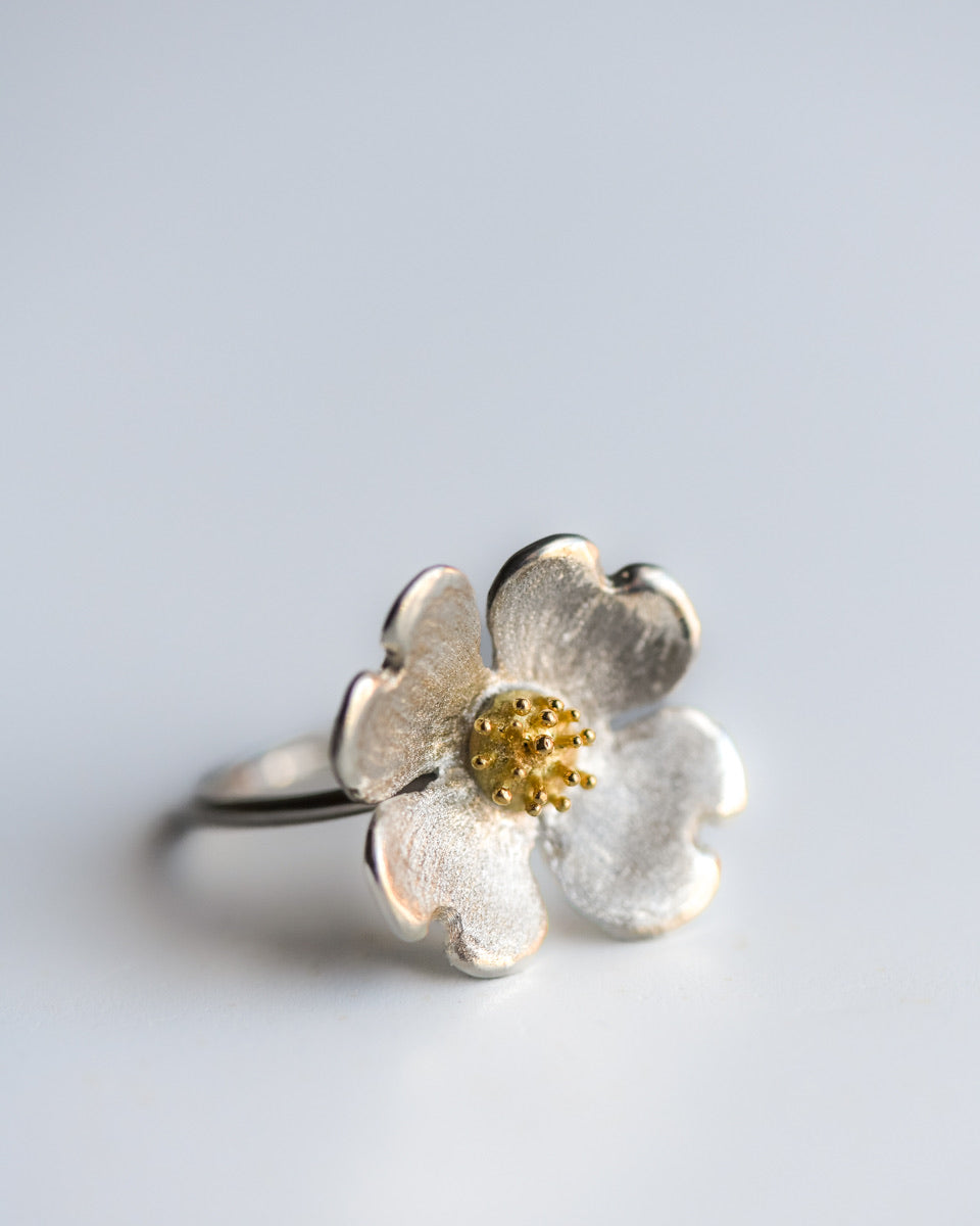 Dogwood Ring with 18K Gold Crown