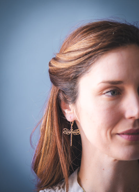 18K Gold Dragonfly Earrings