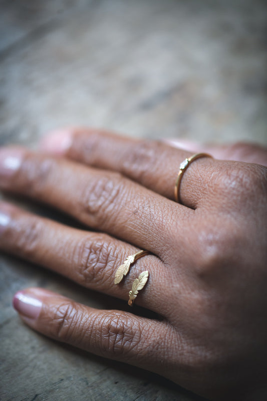 18K Double Feather Ring