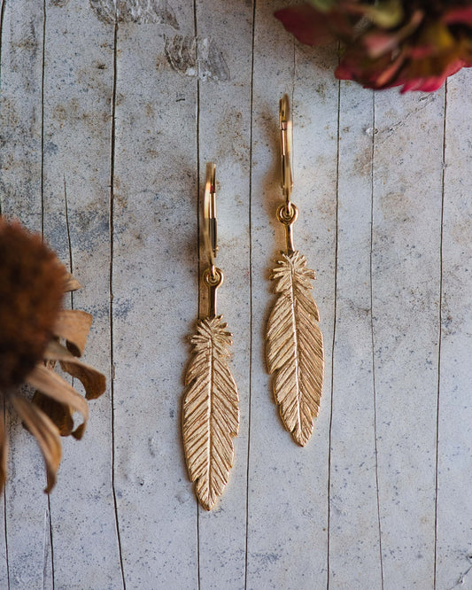 Feather Leverback Earrings | 18K Gold