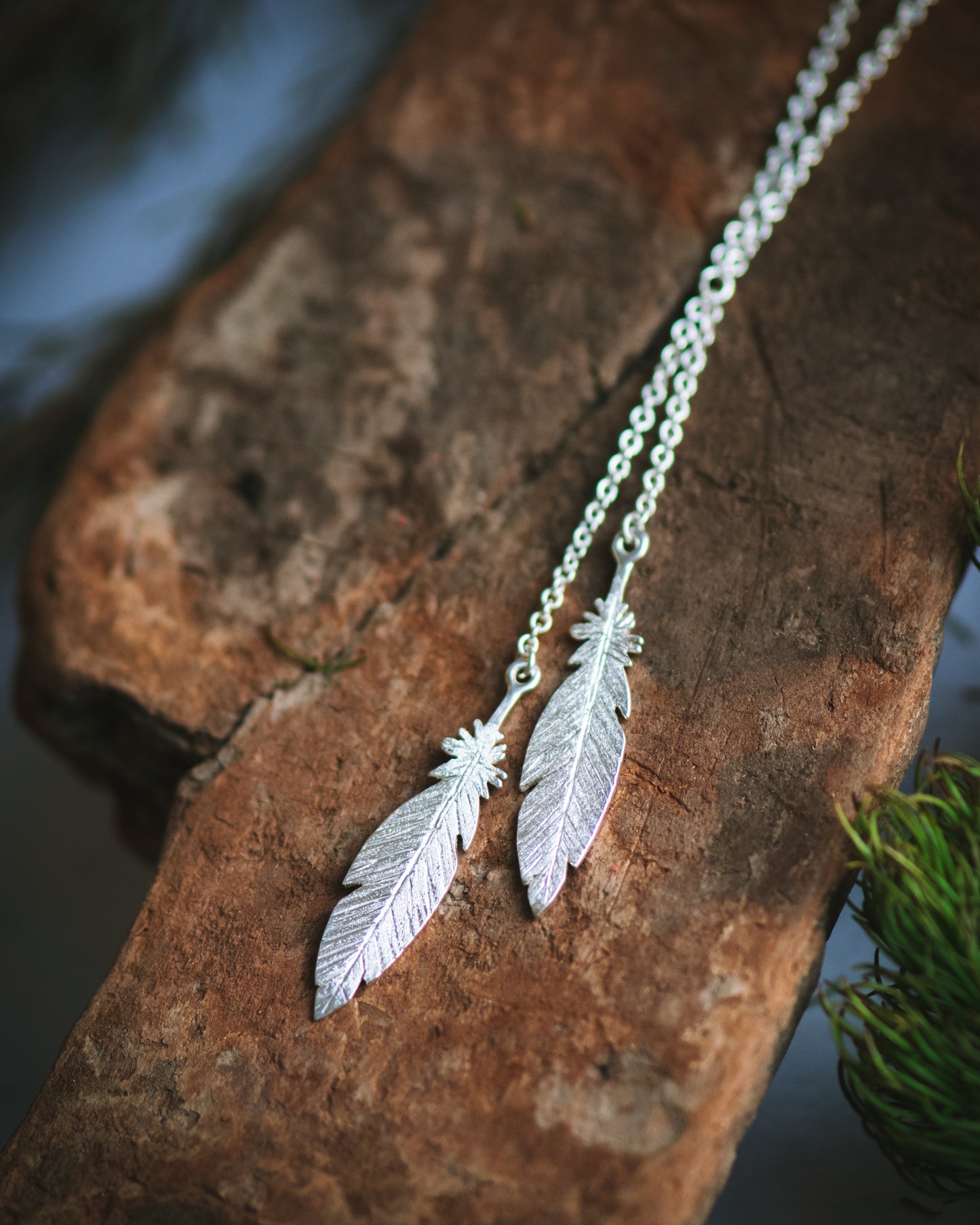 Feather Lariat Necklace in Sterling Silver