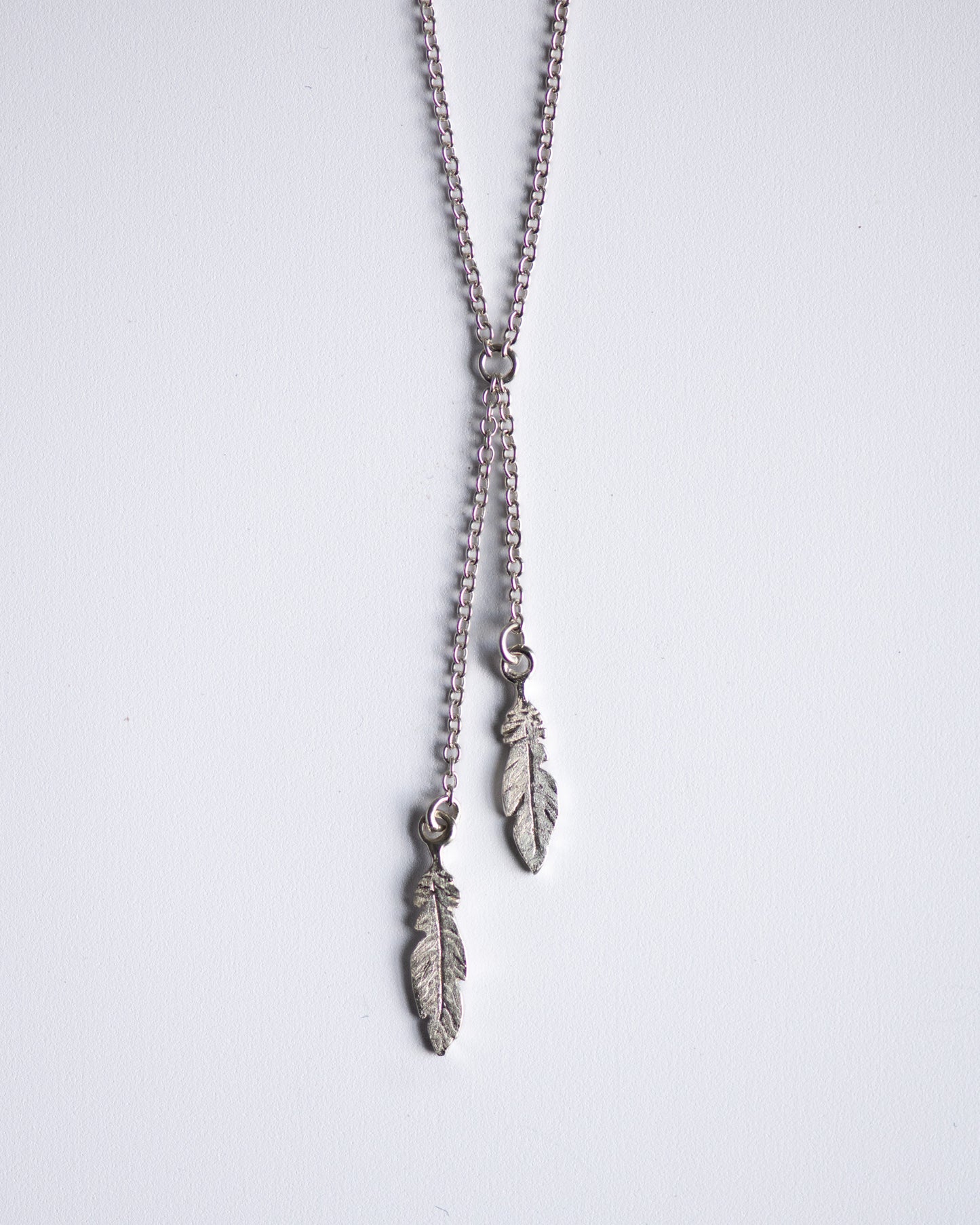 Feather Lariat Necklace in Sterling Silver