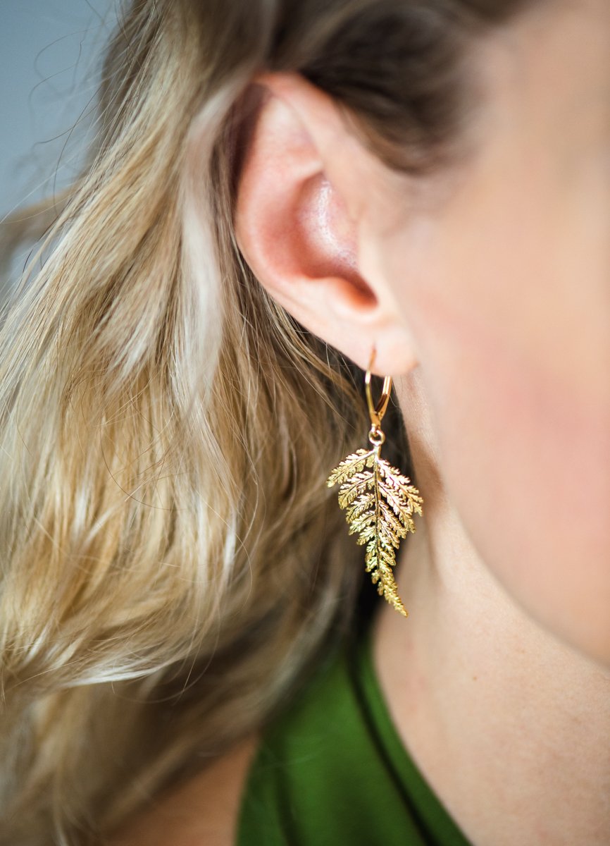 18K Gold Fern Earrings