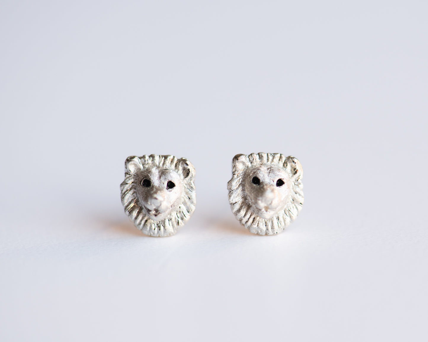 Lion Head Stud Earrings in Sterling Silver