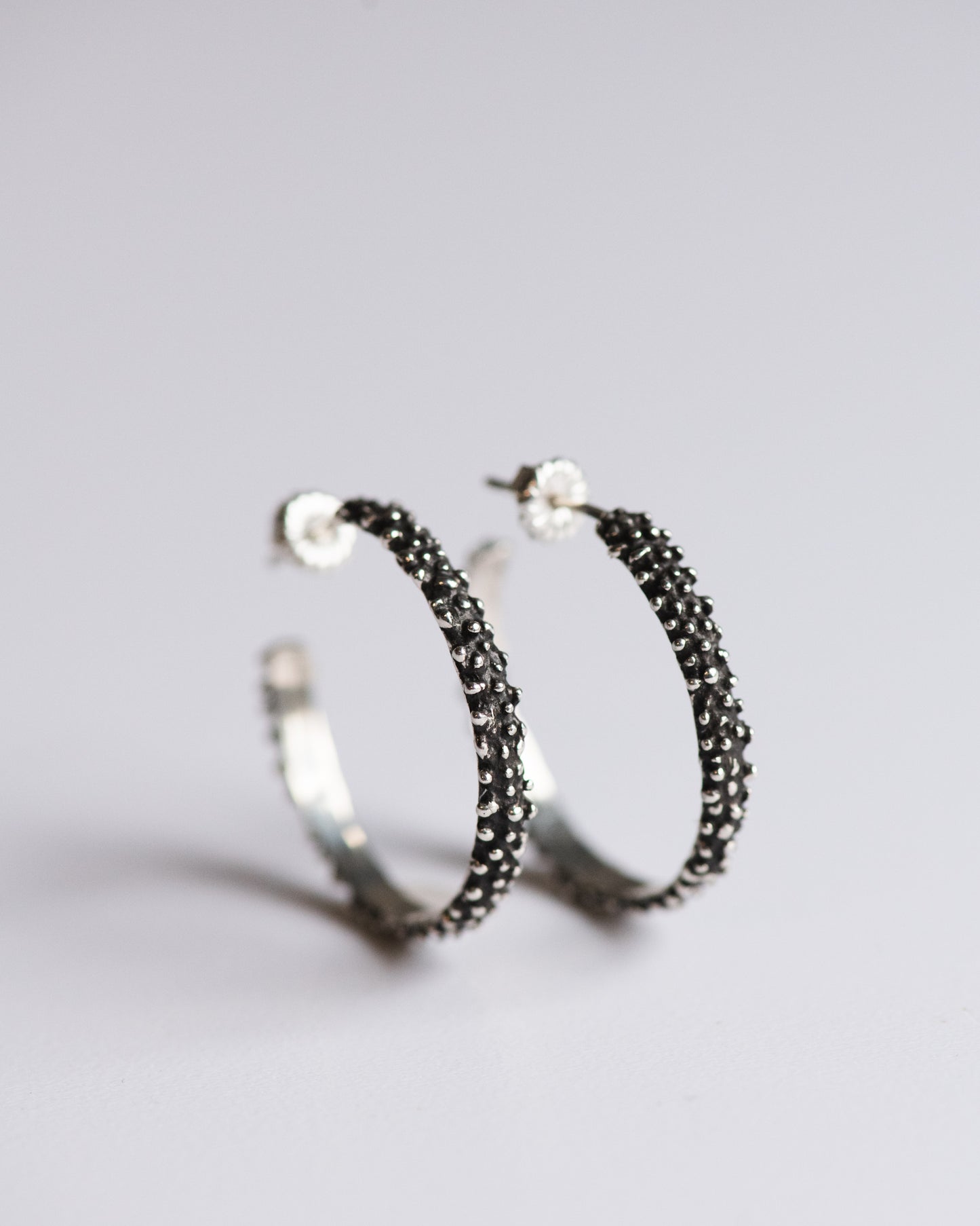 Shagreen Hoop Earrings in Sterling Silver