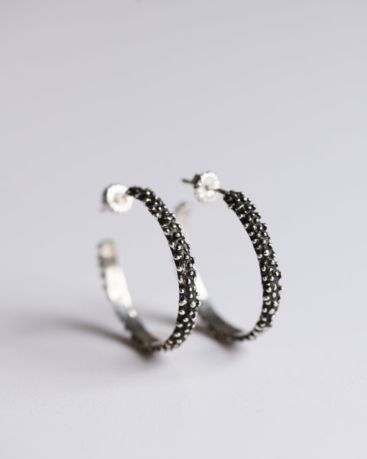 Shagreen Hoop Earrings in Sterling Silver