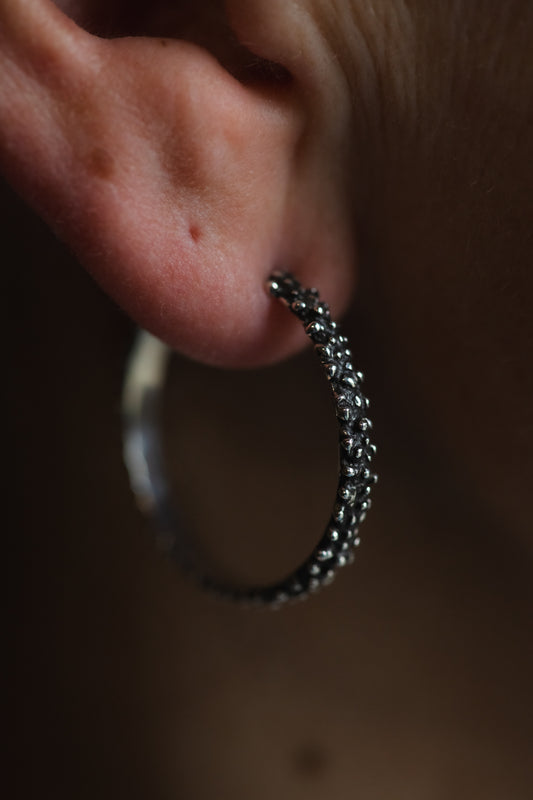 Shagreen Hoop Earrings in Sterling Silver
