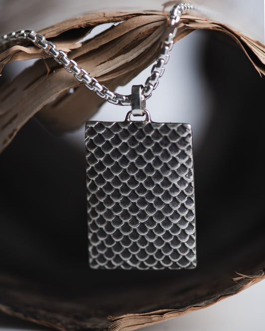 Scales Texture Rectangular Necklace in Sterling Silver