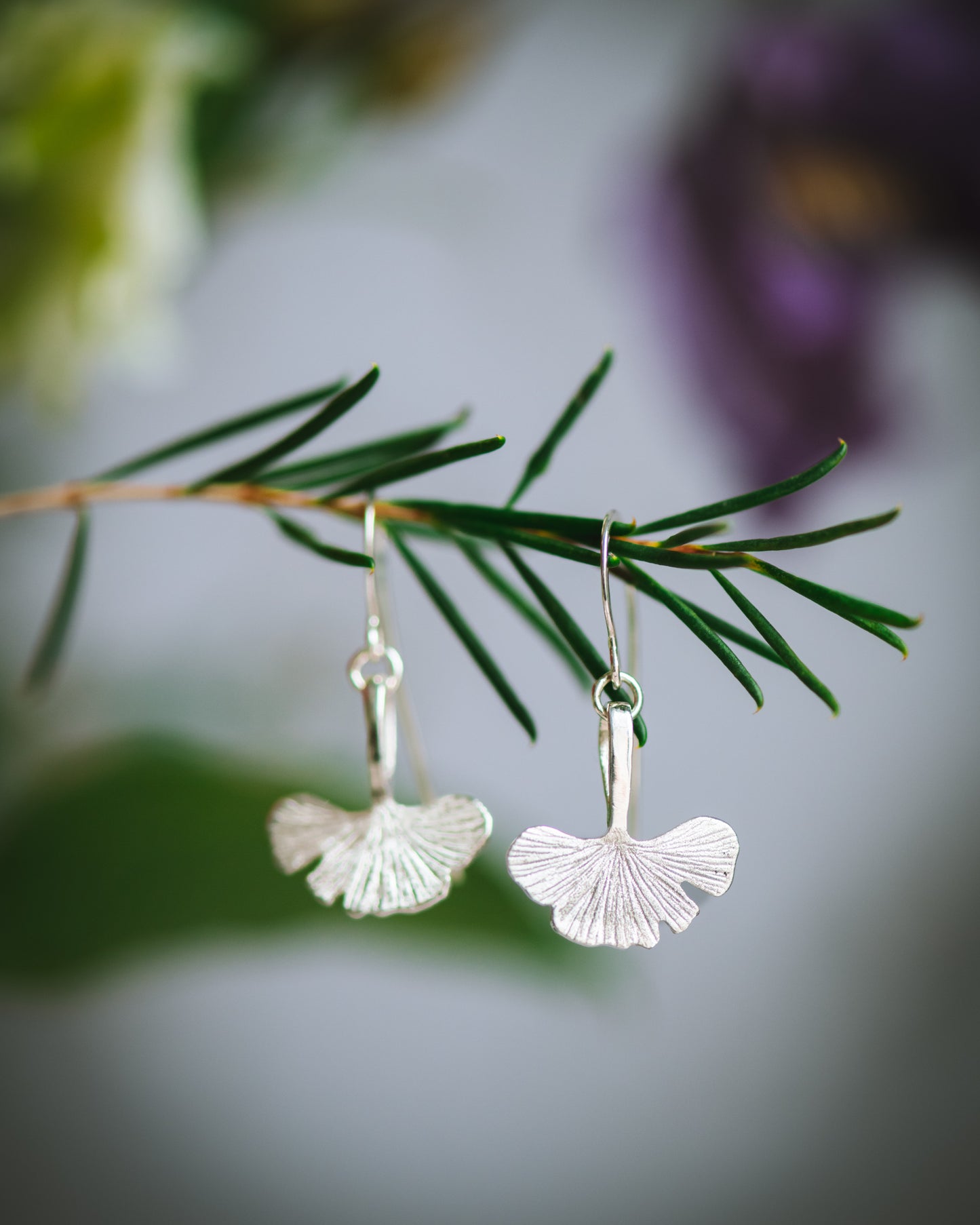 Ginkgo Leaf Earrings in Sterling Silver