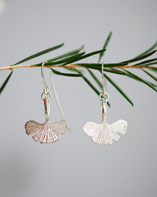 Ginkgo Leaf Earrings in Sterling Silver