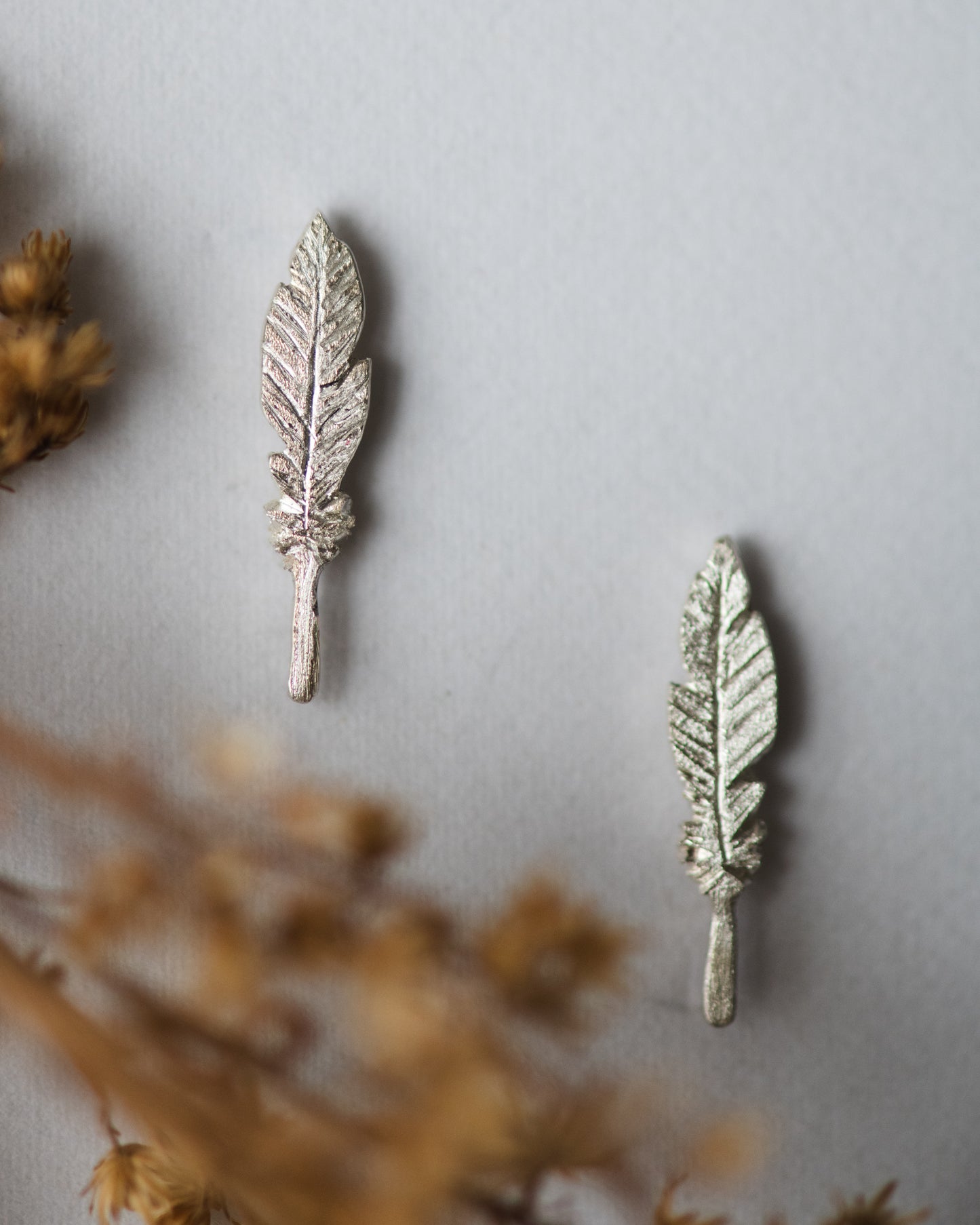 Feather Stud Earrings in Sterling Silver