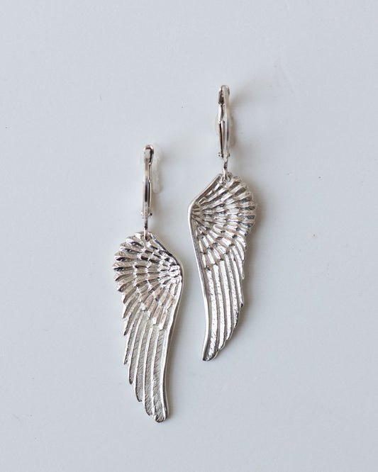 Wing Leverback Earrings in Sterling Silver