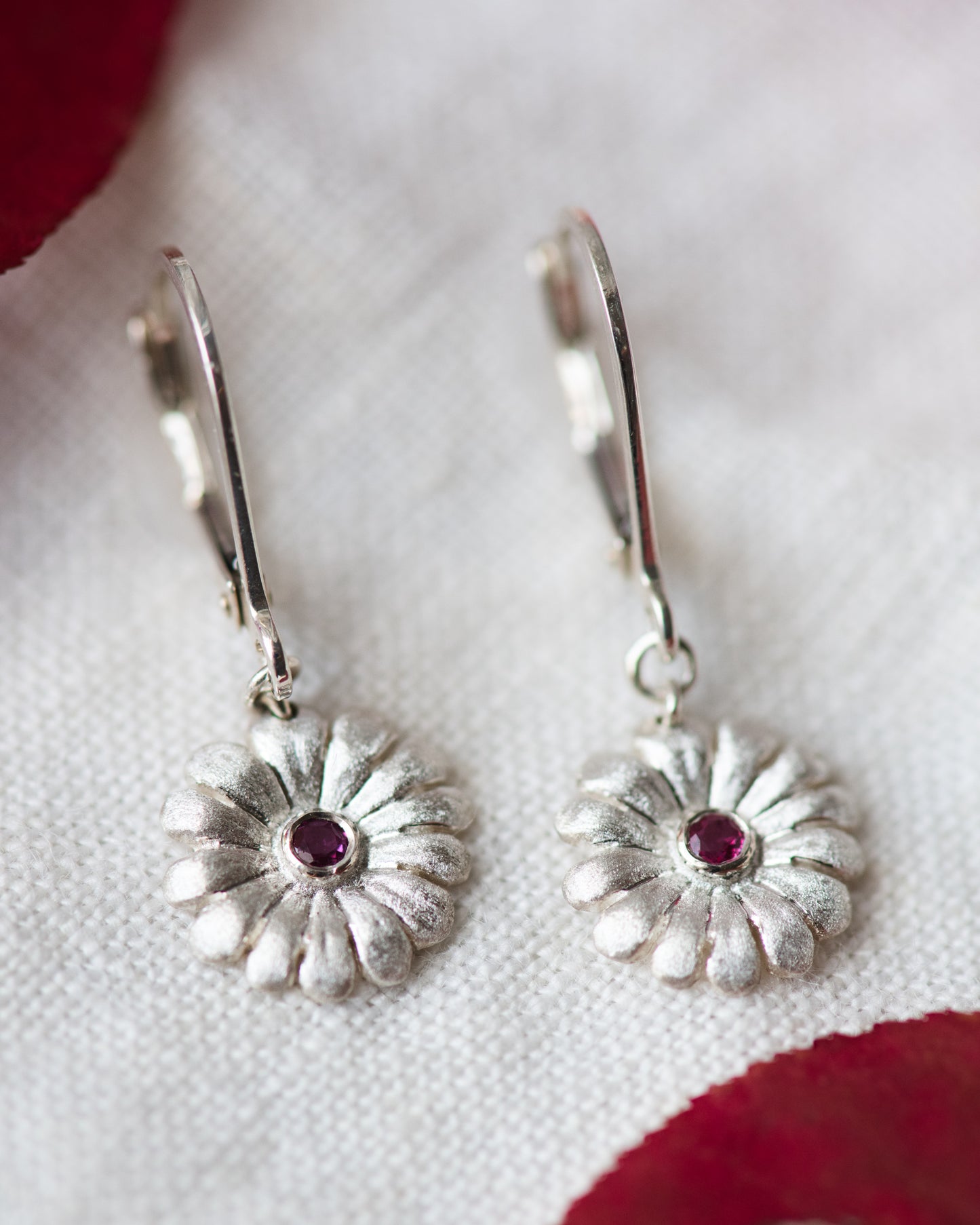 Daisy Leverback Earrings in Sterling Silver