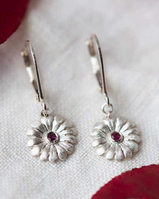 Daisy Leverback Earrings in Sterling Silver
