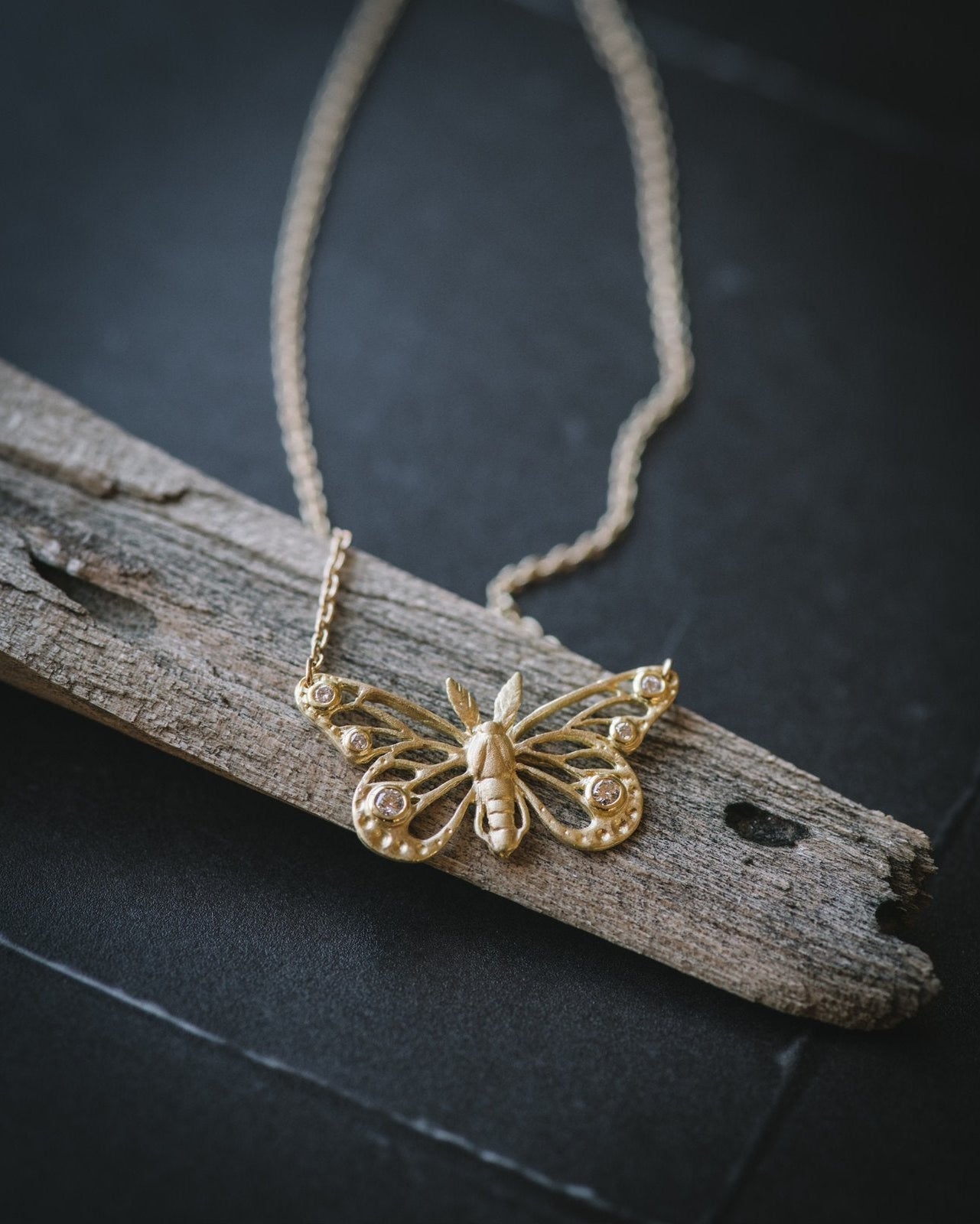 18K Gold Diamond Butterfly Necklace