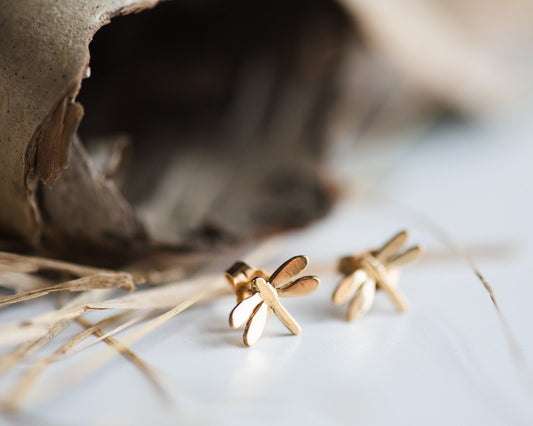 18K Gold Dragonfly Studs