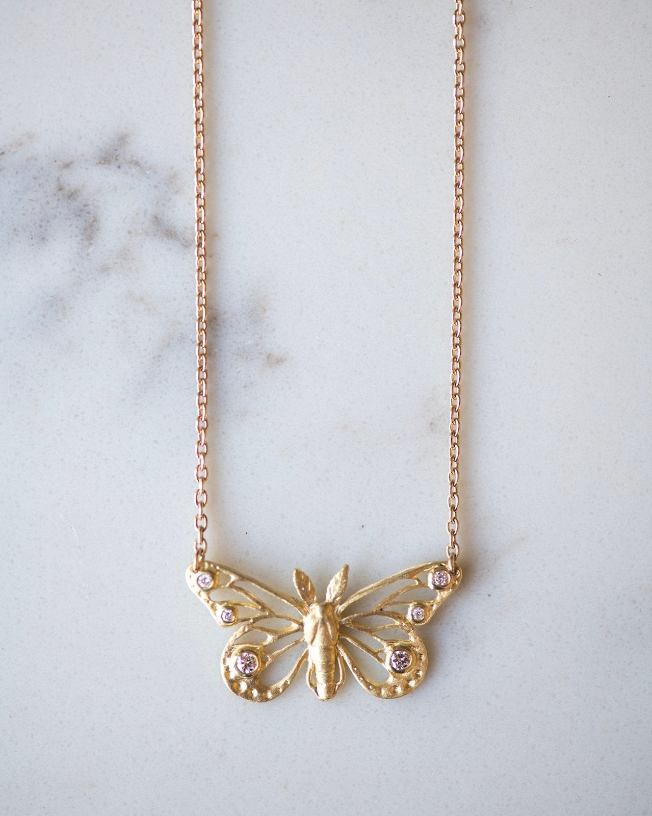 18K Gold Diamond Butterfly Necklace