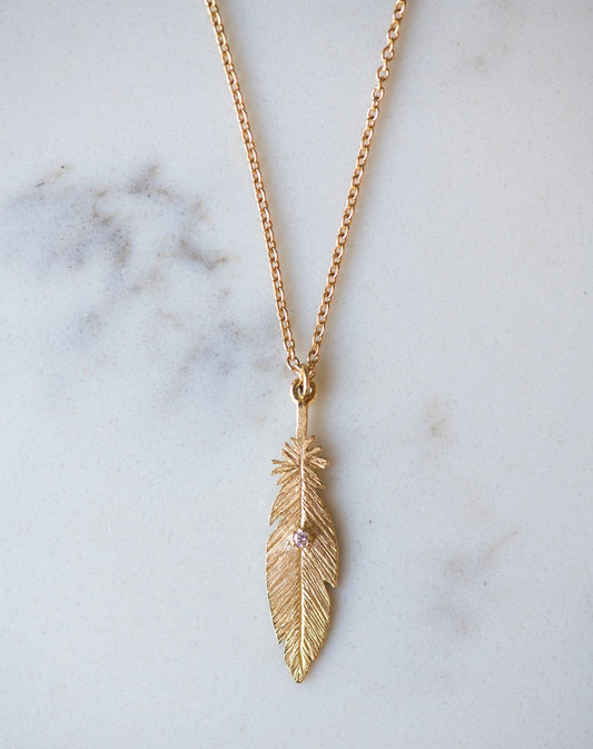 18K Gold Feather Diamond Necklace