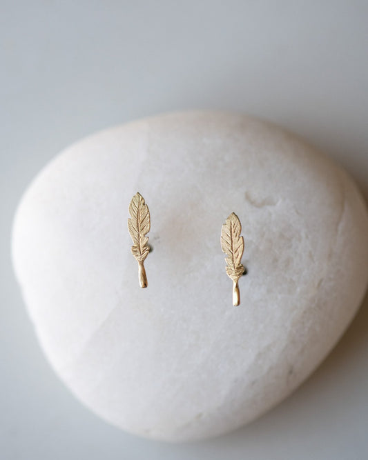 18K Gold Feather Stud Earrings