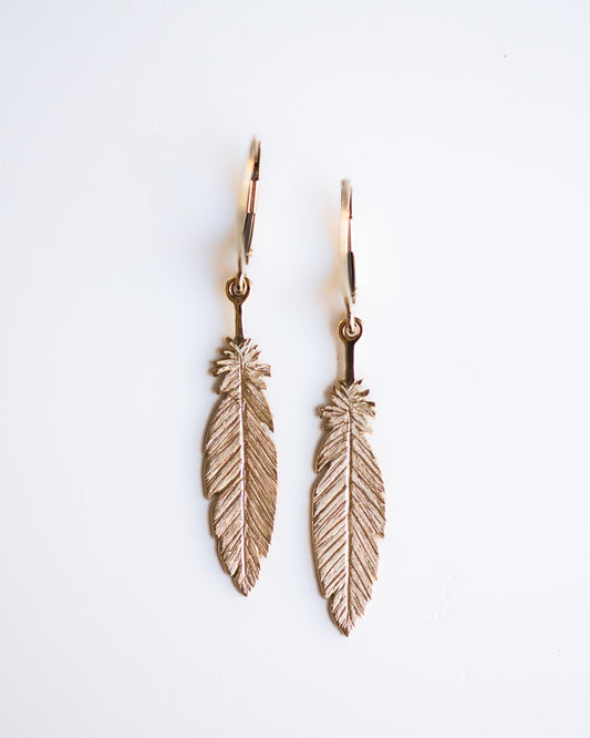 Feather Leverback Earrings | 18K Gold