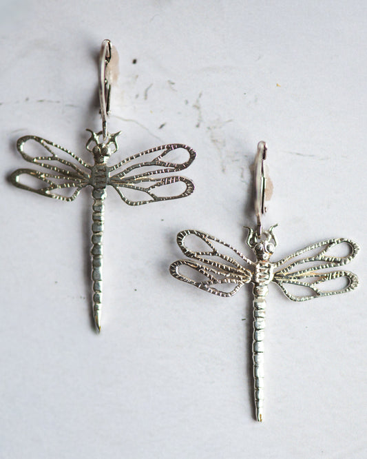 Dragonfly Leverback Earrings in Sterling Silver