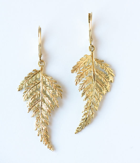 Fern Leverback Earrings in 18K Gold
