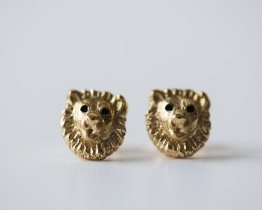 Lion Head Stud Earrings in 18K Gold