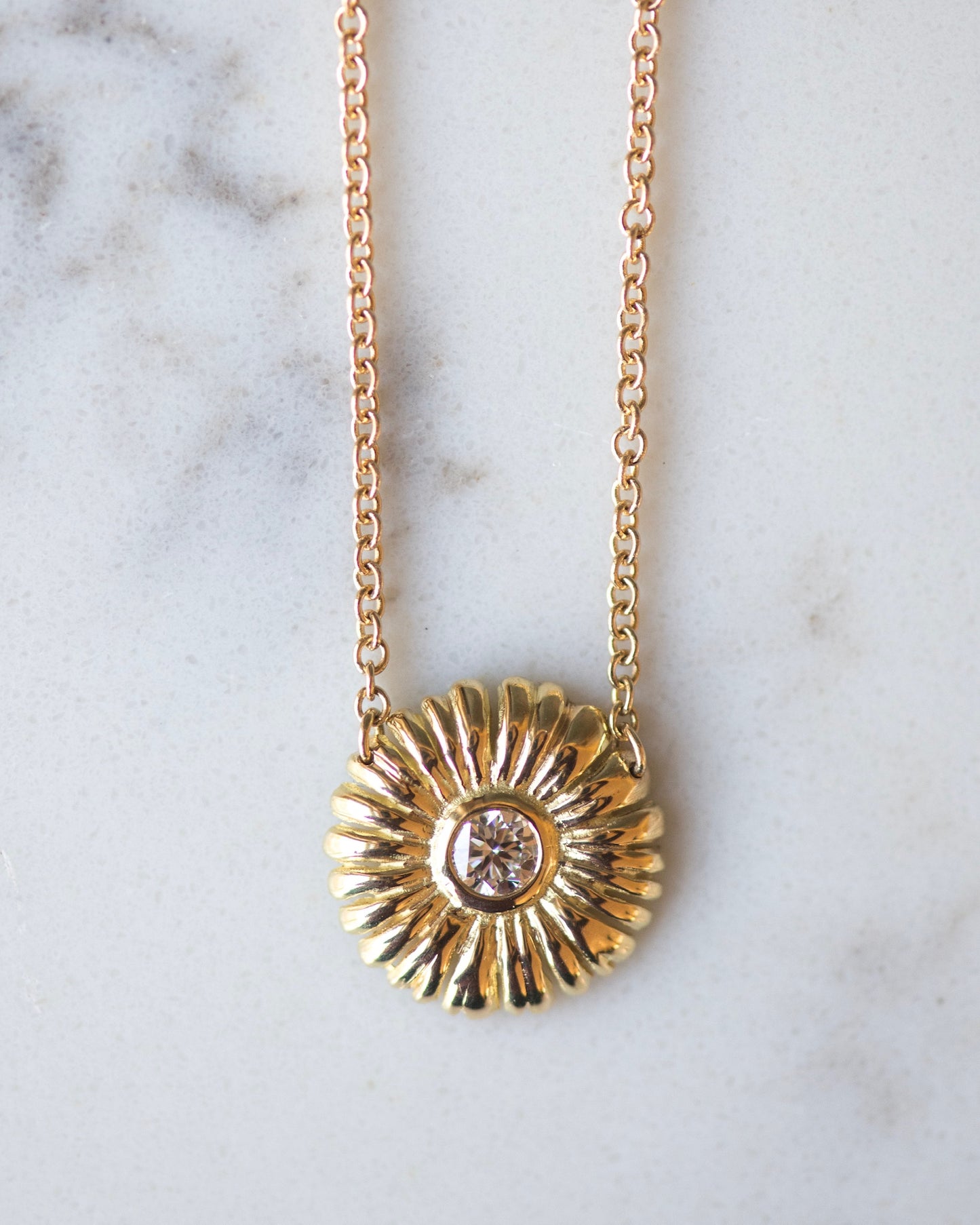 18K Gold Diamond Sunflower Necklace